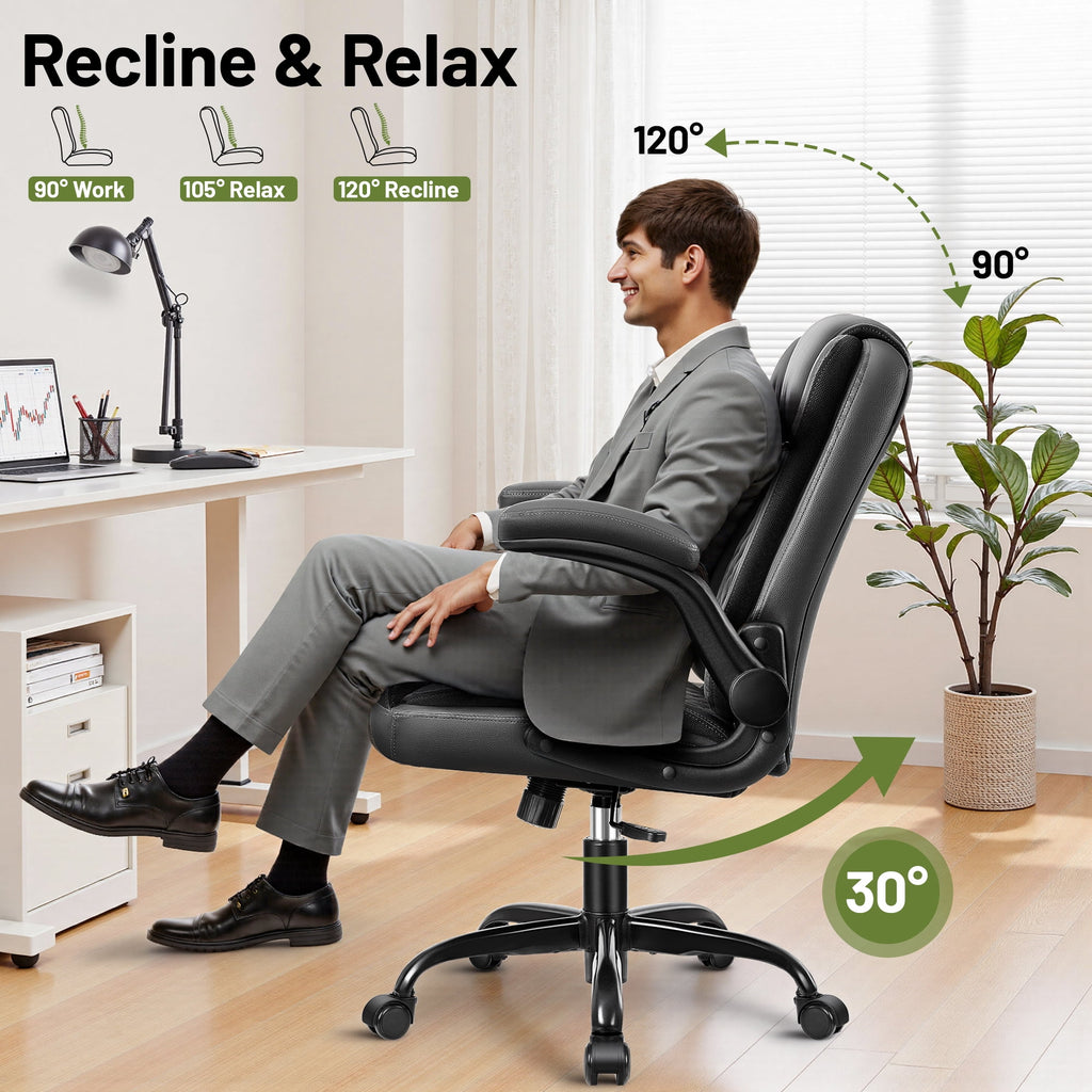 ATHOPE Leather Office Chair, 400lbs Ergonomic Desk Chairs with Back Support, Computer Chair with Wheels and Adjustable Armrest for Home Office, 360°Swivel Free, Black