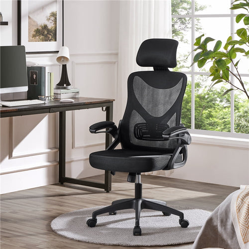 Alden Design High Back Ergonomic Mesh Office Chair with Adjustable Padded Headrest, Black