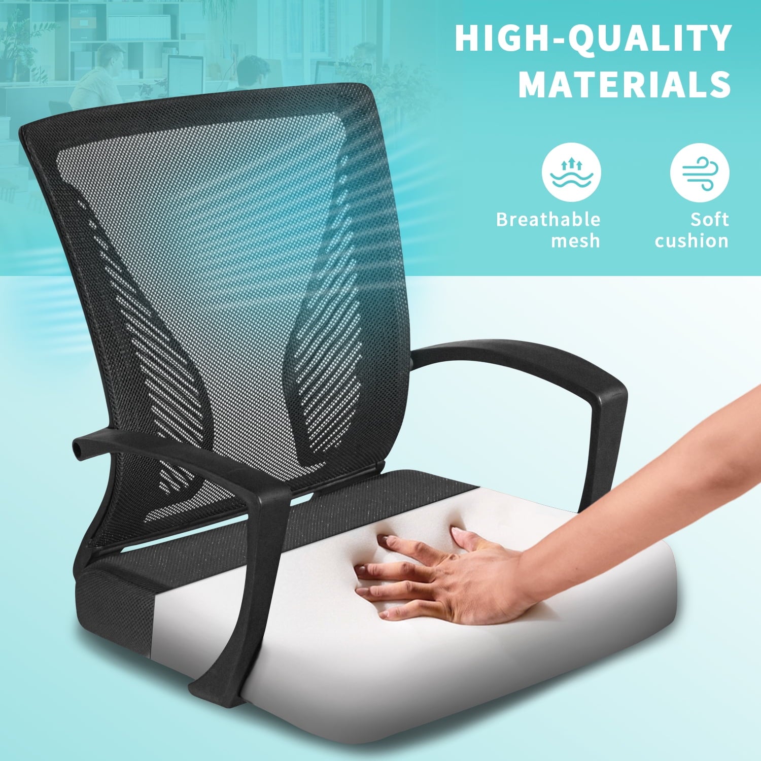 Furmax Office Chair Mid Back Swivel Lumbar Support Desk Chair, Height Adjustable Computer Ergonomic Mesh Chair with Armrest, Black
