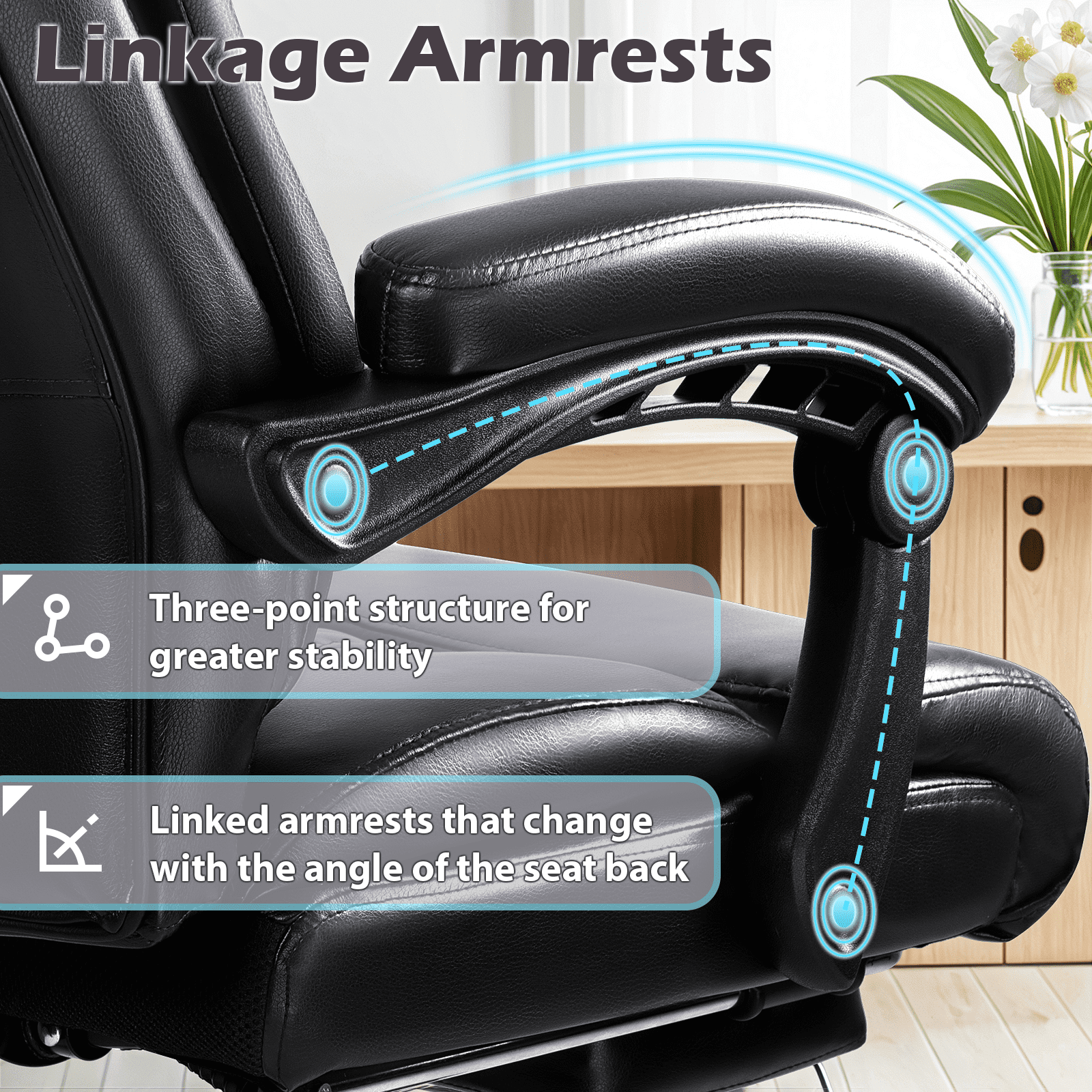 Waleaf Office Chair with Footrest,90-165°Reclining Ergonomic High Back Computer Desk Chair Lumbar Support for Home Office