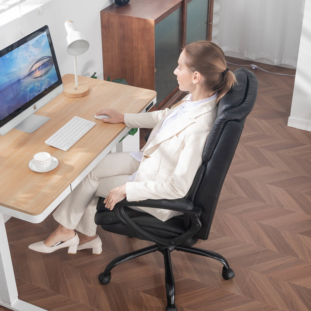 Mainstays Executive Ergonomic High Back Leather Home Office Desk Chair, Black