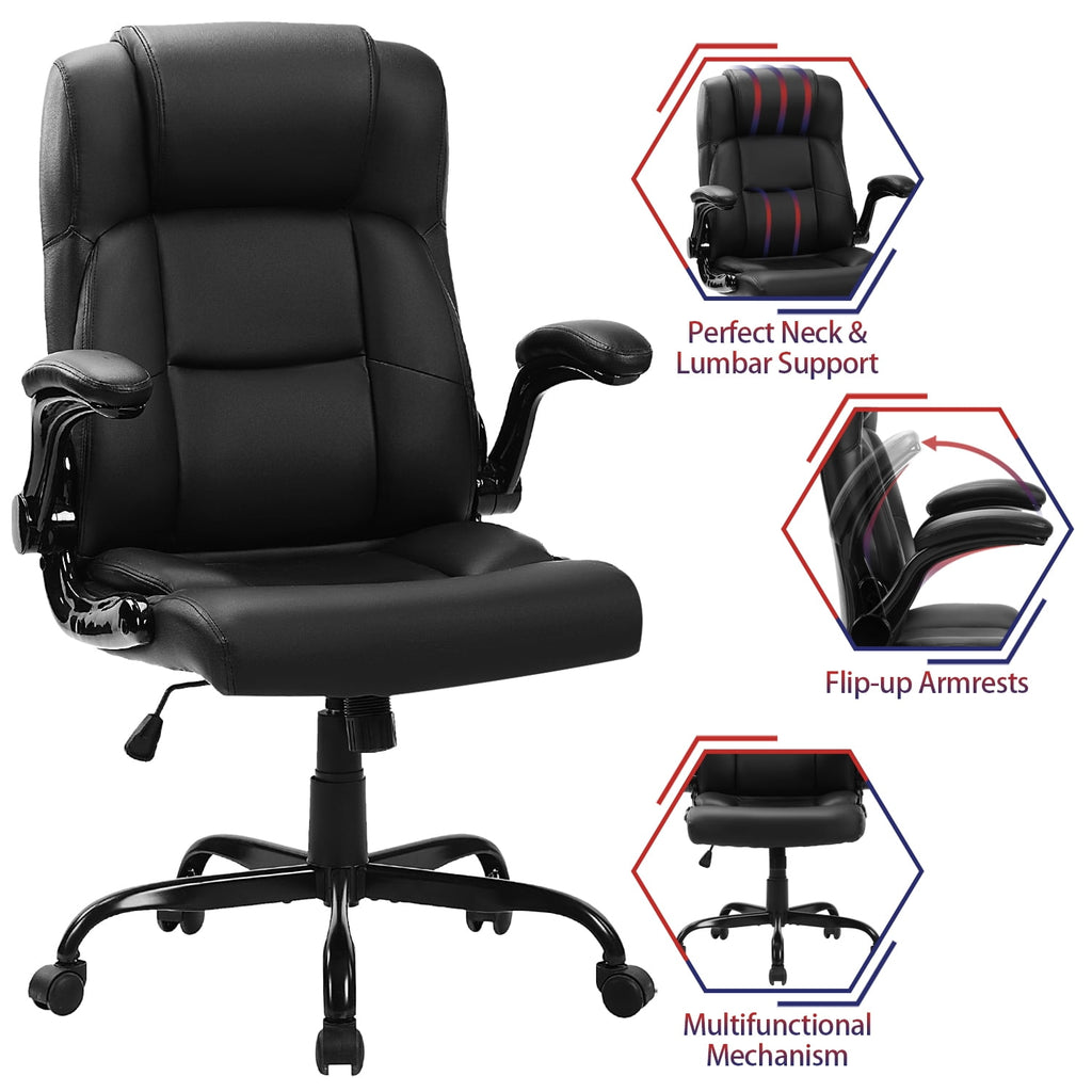 JONPONY Big and Tall Office Chair 400LBS Wide Seat Ergonomic Computer Desk Chair High Back Executive Leather Chair Adjustable Task Chair Lumbar Back Support 8 Hours Heavy Duty Design,9189,Black