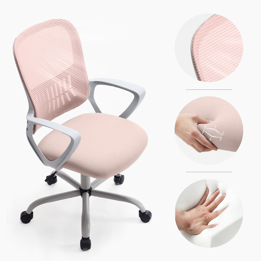 edx Desk Chair with Ergonomic Lumbar Support for Home, Office, Bedroom, 250lbs, Pink