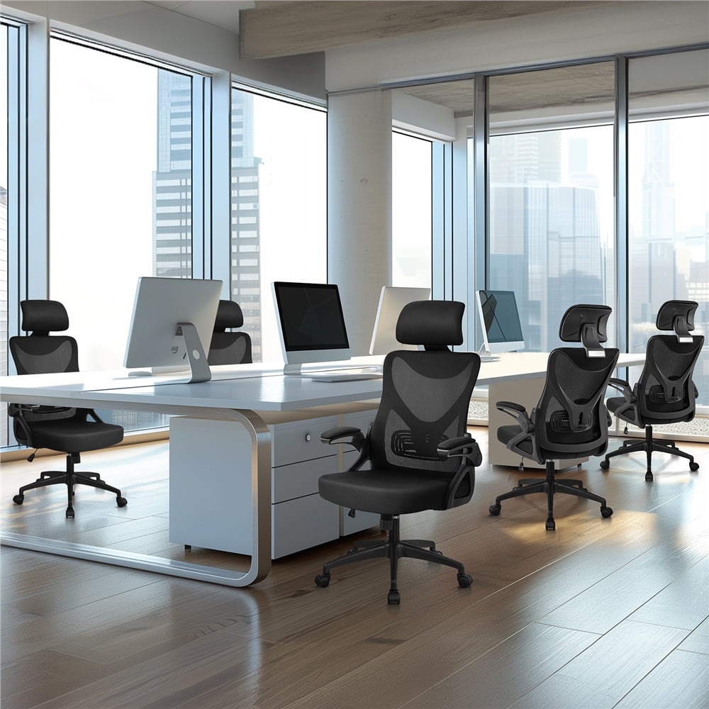 Alden Design High Back Ergonomic Mesh Office Chair with Adjustable Padded Headrest, Black