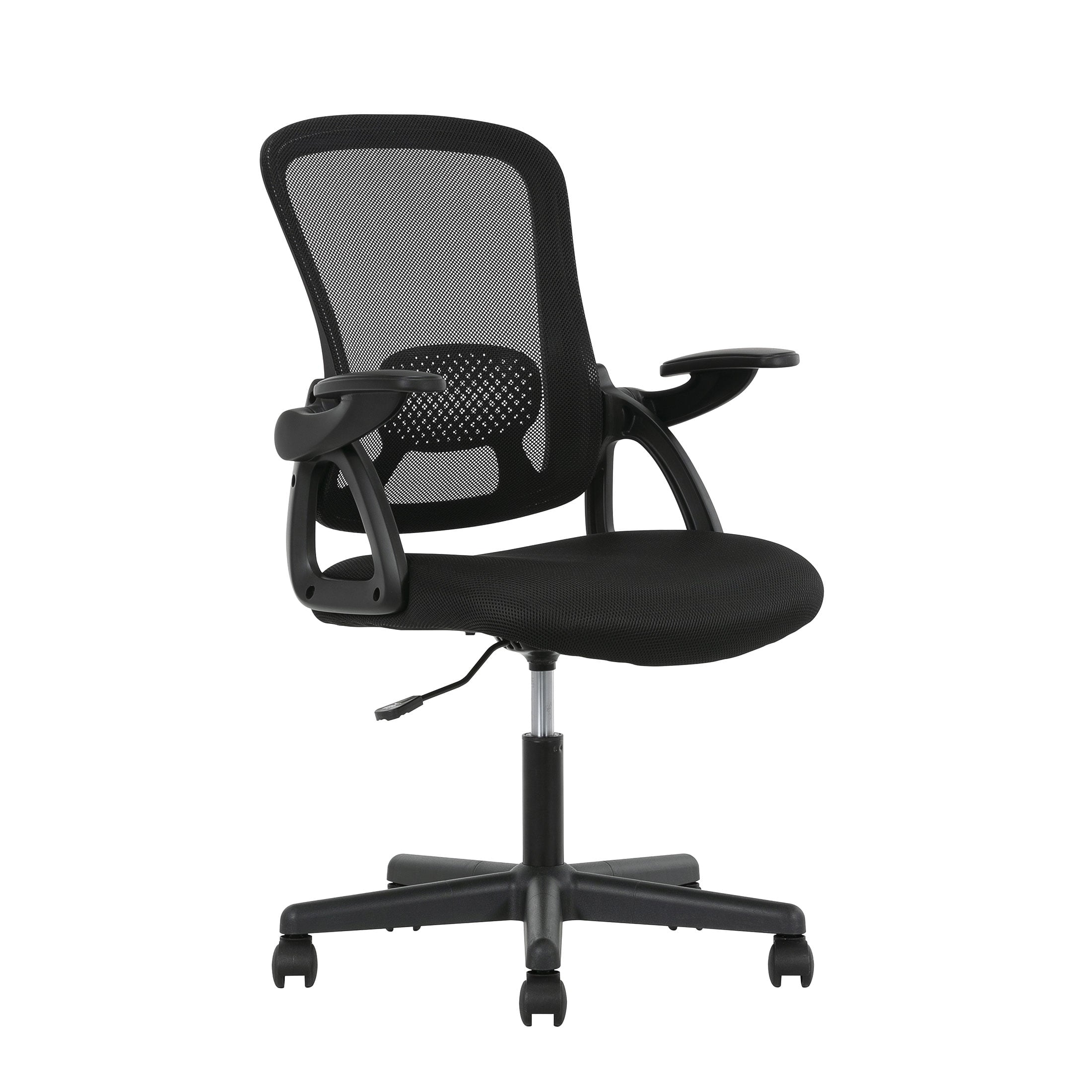 Mainstays Ergonomic Mesh Back Office Chair with Flip Up Arms for Adults, Black Fabric, 275lb