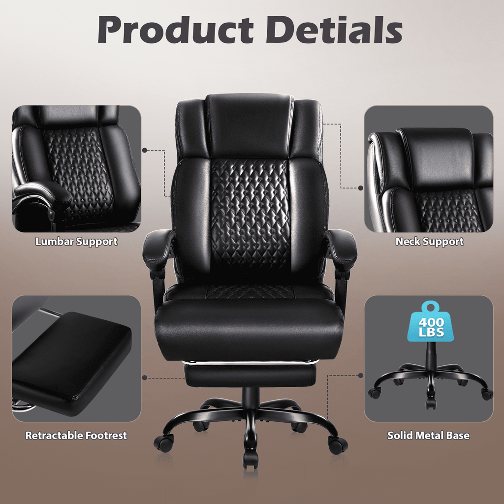 Waleaf Office Chair with Footrest,90-165°Reclining Ergonomic High Back Computer Desk Chair Lumbar Support for Home Office