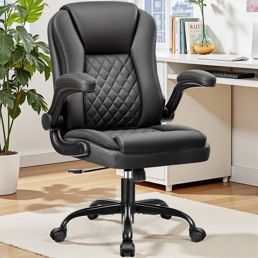 ATHOPE Leather Office Chair, 400lbs Ergonomic Desk Chairs with Back Support, Computer Chair with Wheels and Adjustable Armrest for Home Office, 360°Swivel Free, Black