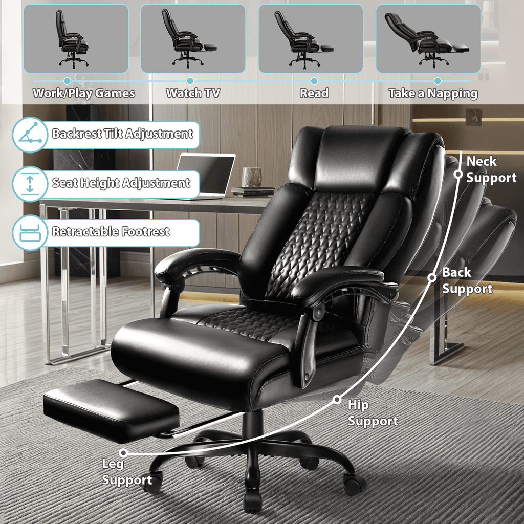 Waleaf Office Chair with Footrest,90-165°Reclining Ergonomic High Back Computer Desk Chair Lumbar Support for Home Office
