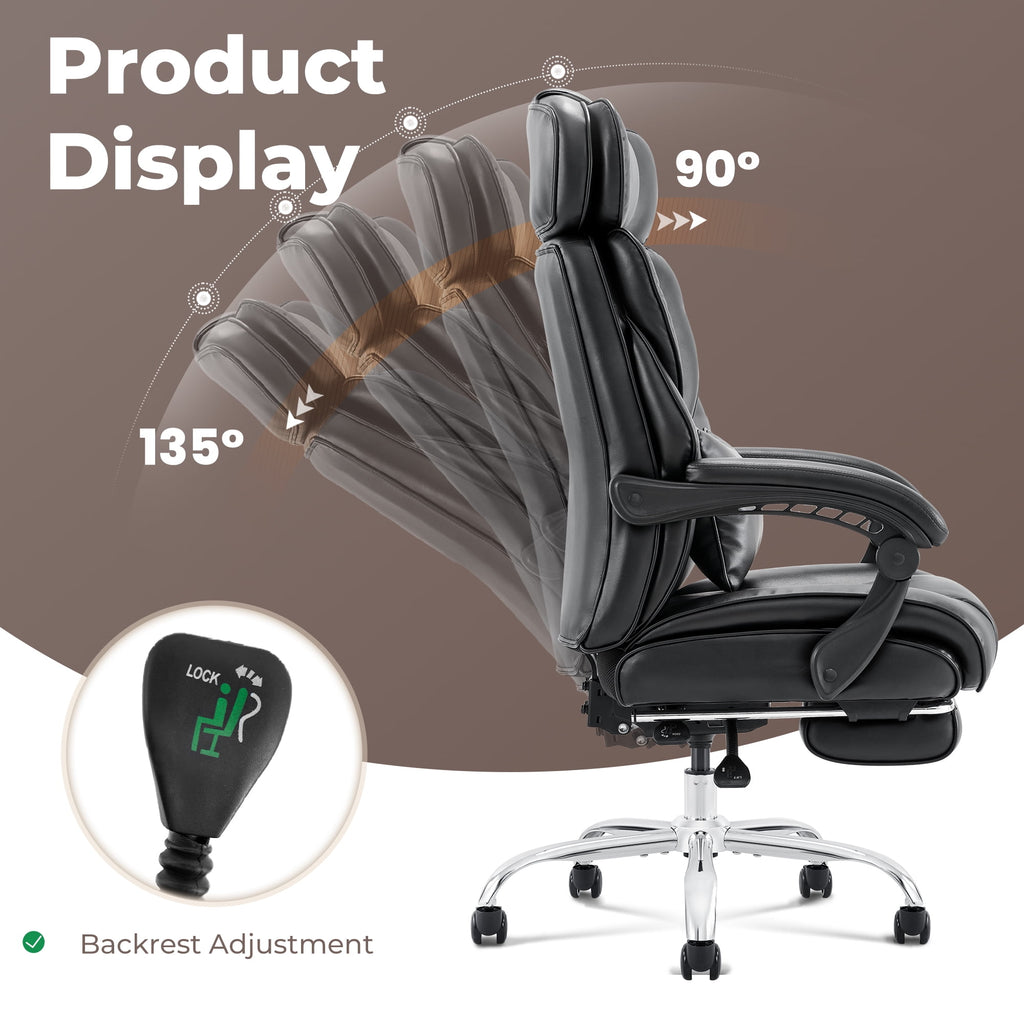 AFO Ergonomic Office Chair with Retractable Footrest and Removable Lumbar Pillow,High Back Reclining Executive Desk Chair,Black