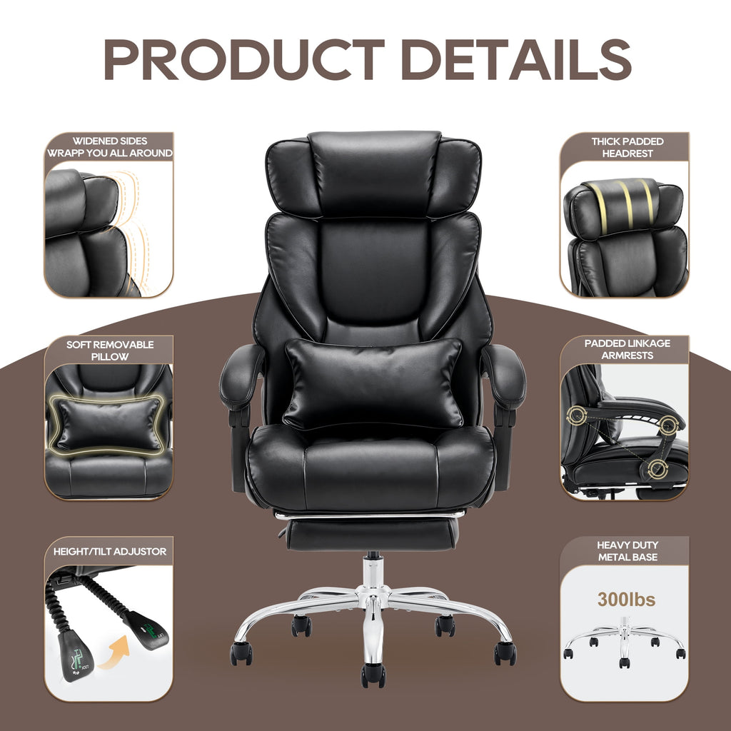 AFO Ergonomic Office Chair with Retractable Footrest and Removable Lumbar Pillow,High Back Reclining Executive Desk Chair,Black