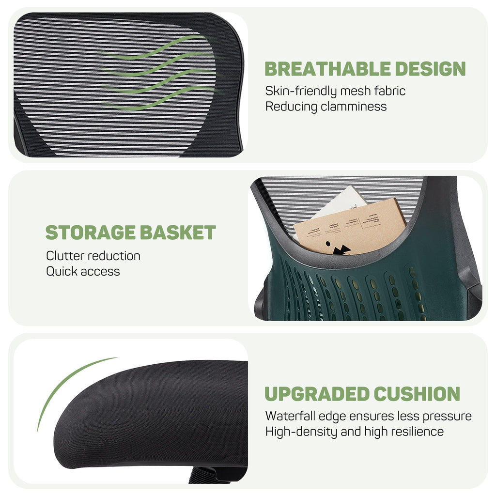 Casabay Ergonomic Office Chair, High-Back Mesh Desk Chairs with Flip-up Armrest Adjustable Headrests, Comfortable Lumbar Support, for Home, Work, Study