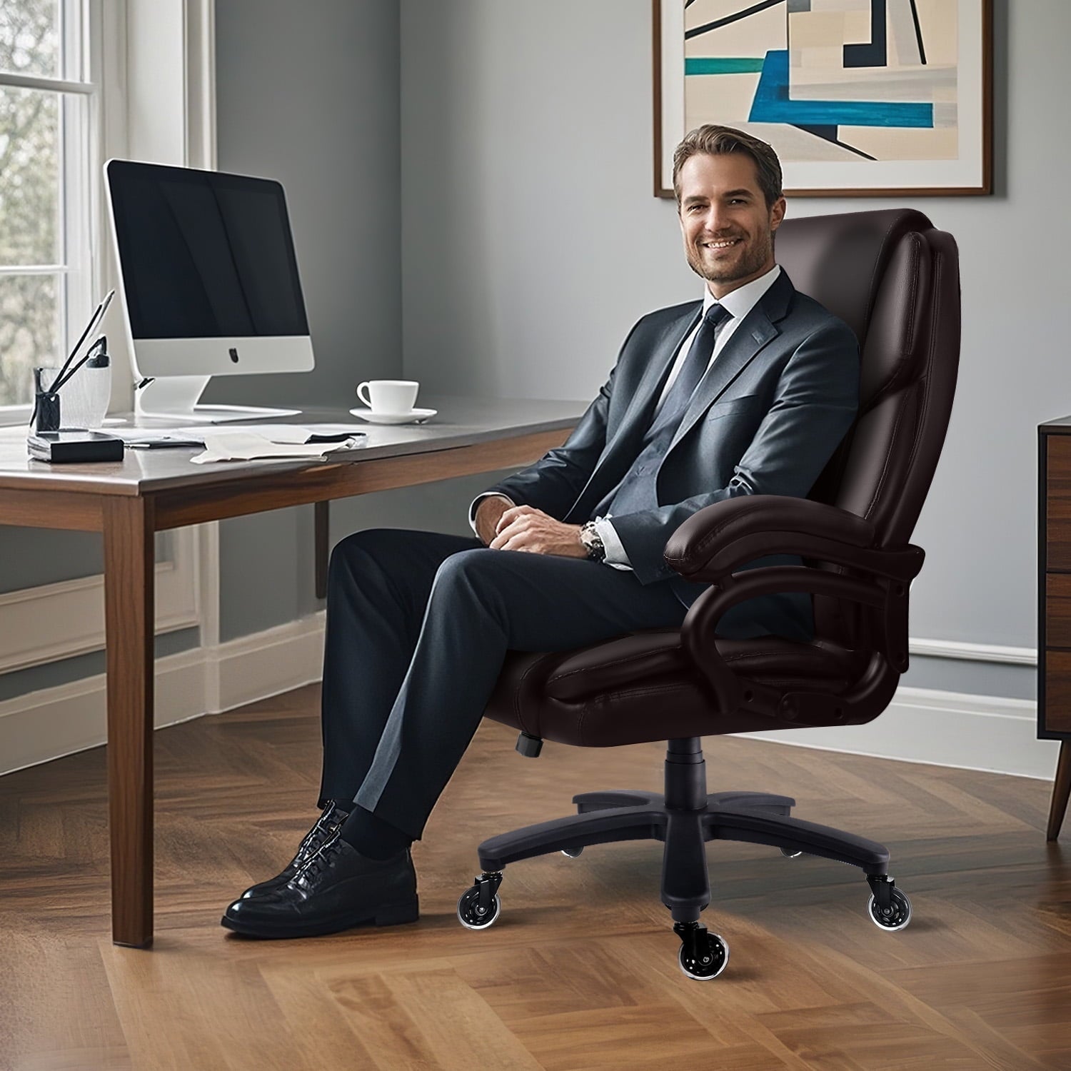 BOSSIN 500lbs Big and Tall Office Chair,Heavy Duty Computer Desk Chair with Adjustable Lumbar Support