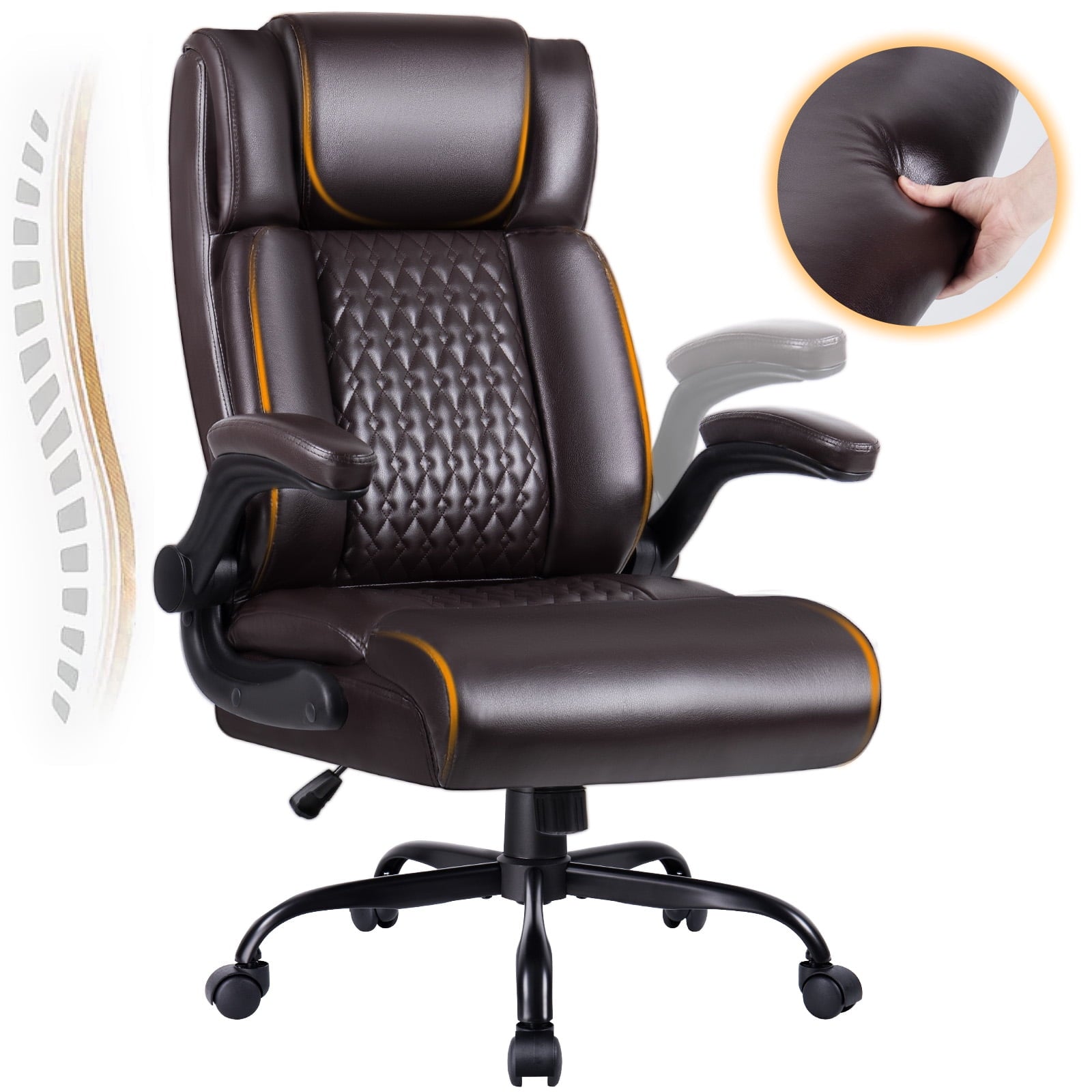 Bossin Big and Tall Executive Office Chair 400lbs with Flip-up Arms for Adult, Ergonomic High Back Lumber Support Adjustable Computer Desk Chair