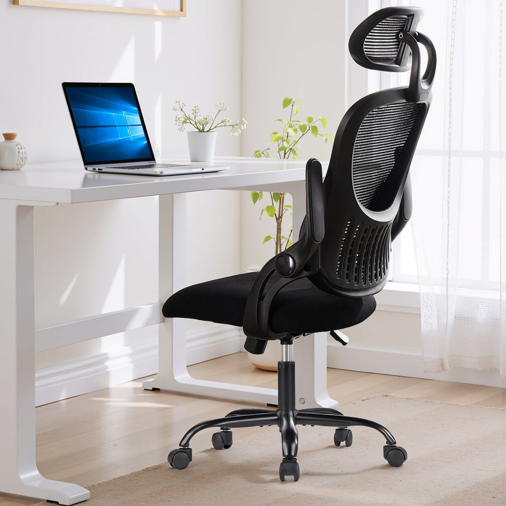 Casabay Ergonomic Office Chair, High-Back Mesh Desk Chairs with Flip-up Armrest Adjustable Headrests, Comfortable Lumbar Support, for Home, Work, Study