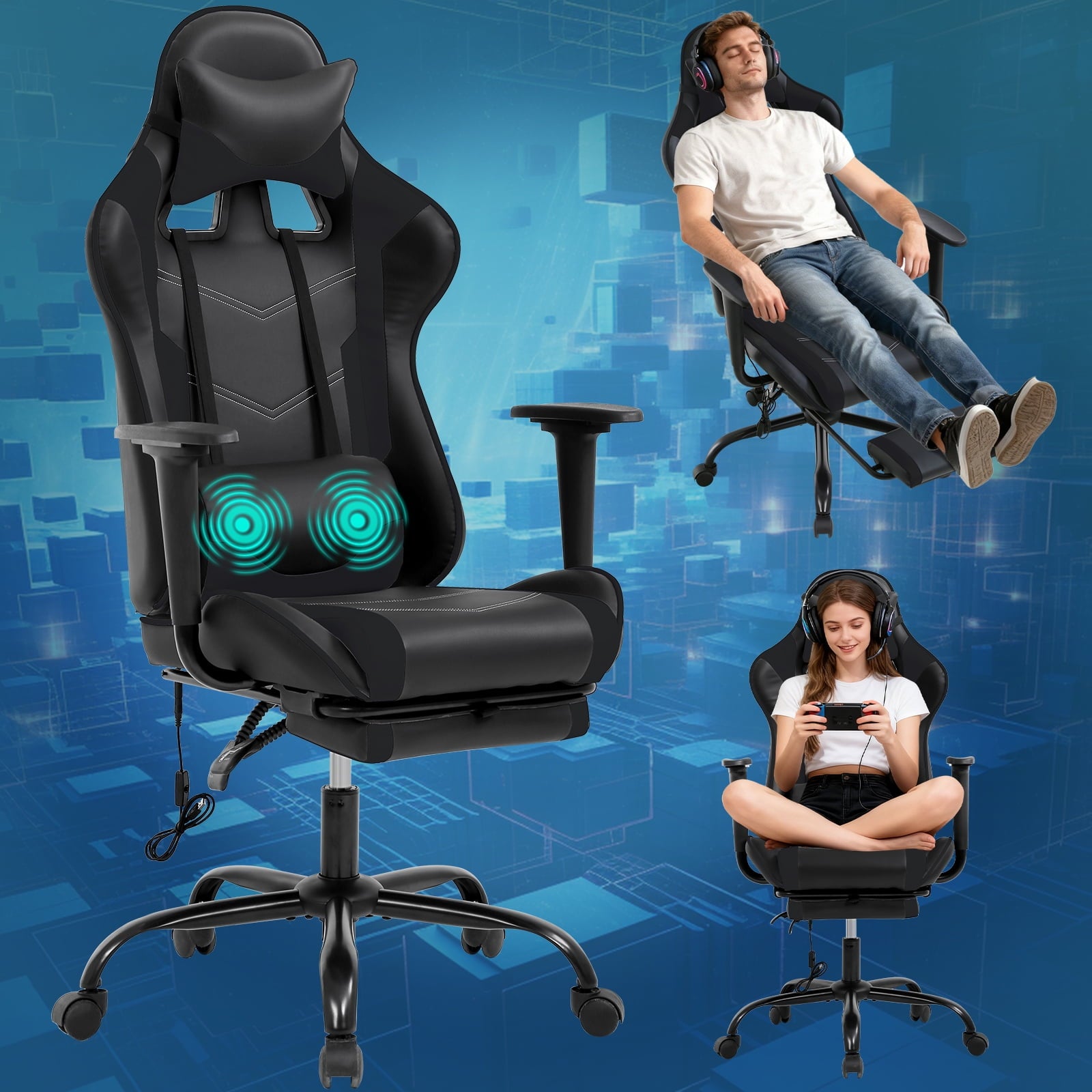 NiamVelo Leather Gaming Chair Ergonomic Video Game Chairs with Flip up Arms, Adjustable Rolling Swivel Chair for Adult Teen, White
