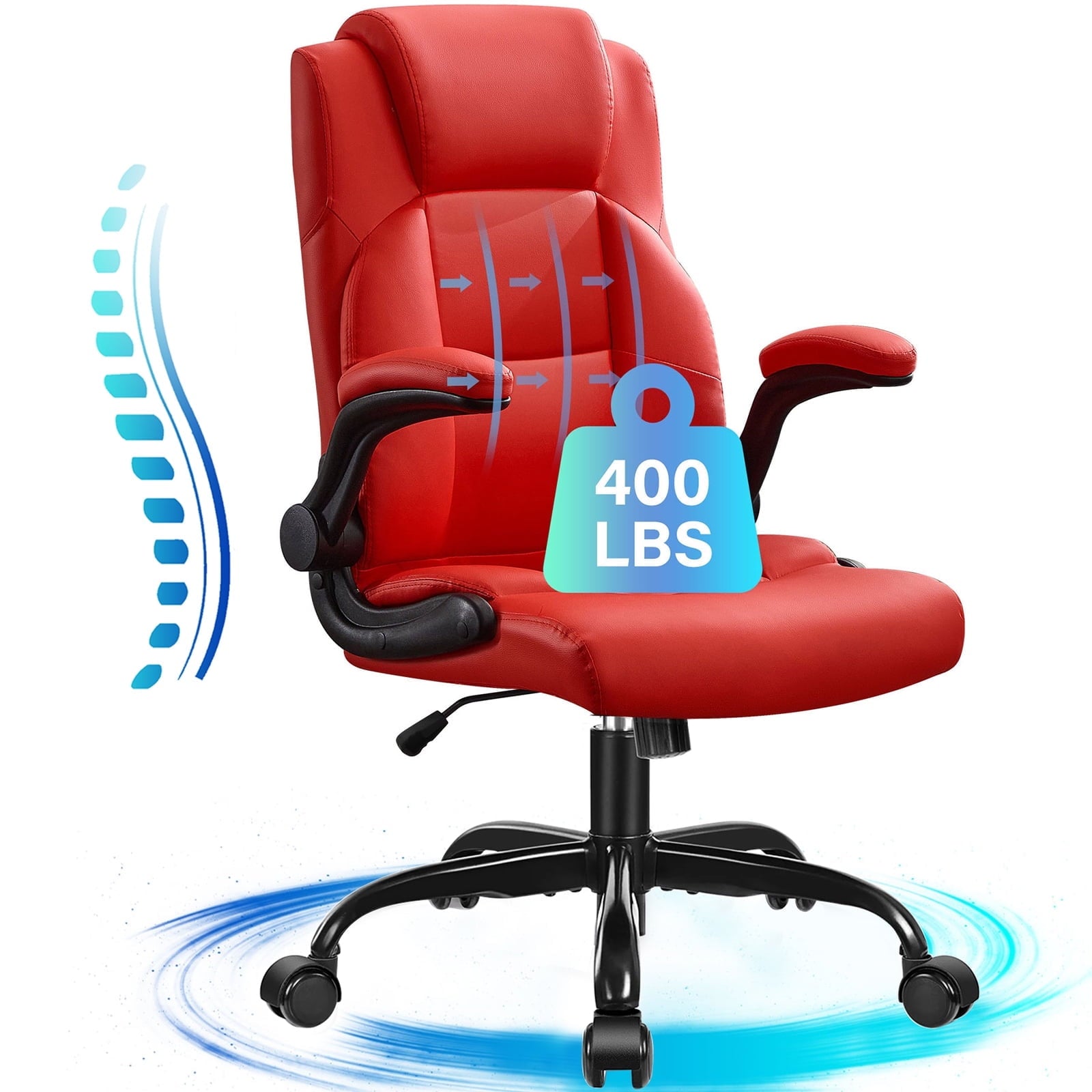 JONPONY Big and Tall Office Chair 400LBS Wide Seat Ergonomic Computer Desk Chair High Back Executive Leather Chair Adjustable Task Chair Lumbar Back Support 8 Hours Heavy Duty Design,9189,Black