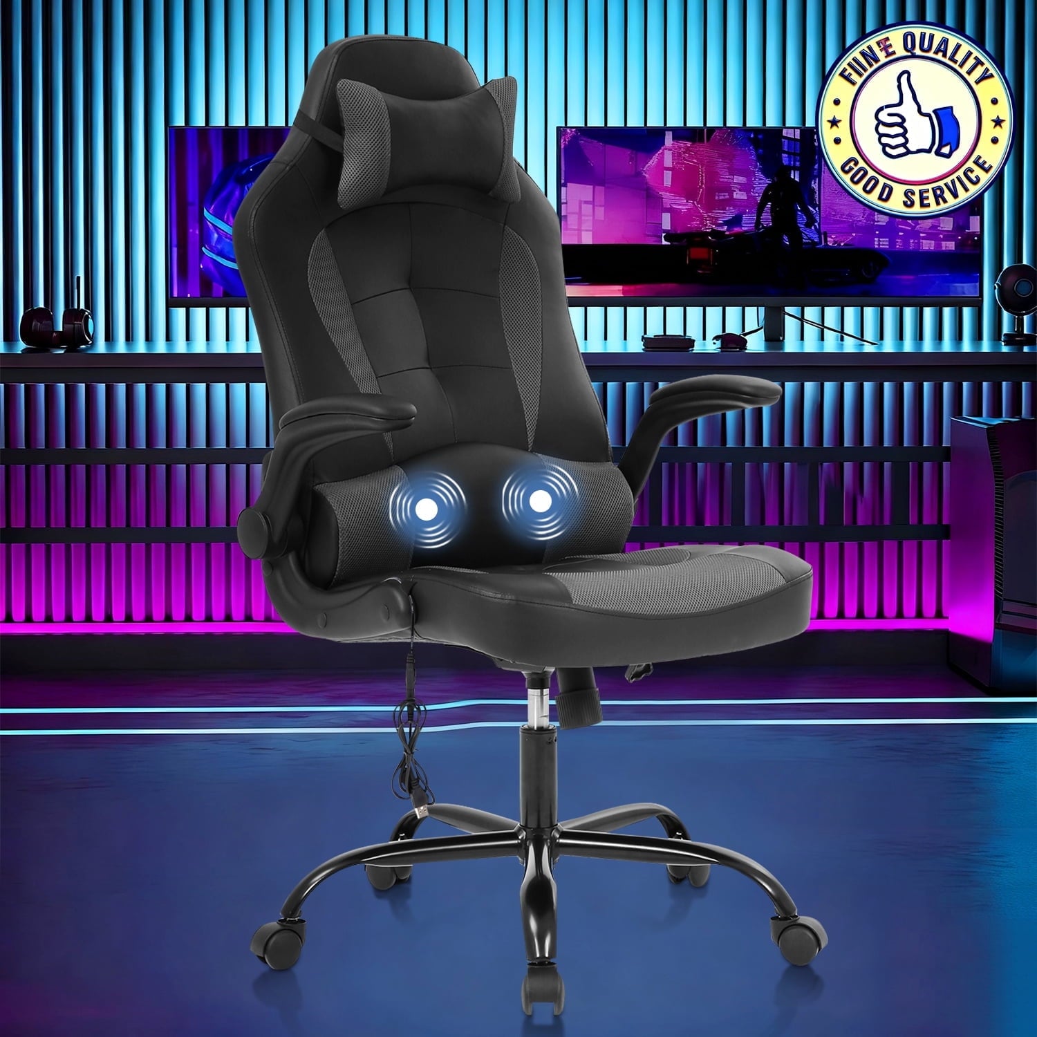 NiamVelo Leather Gaming Chair Ergonomic Video Game Chairs with Flip up Arms, Adjustable Rolling Swivel Chair for Adult Teen, White