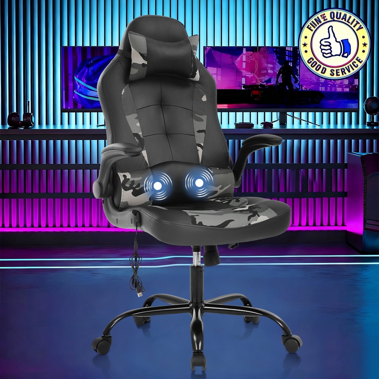 NiamVelo Leather Gaming Chair Ergonomic Video Game Chairs with Flip up Arms, Adjustable Rolling Swivel Chair for Adult Teen, White