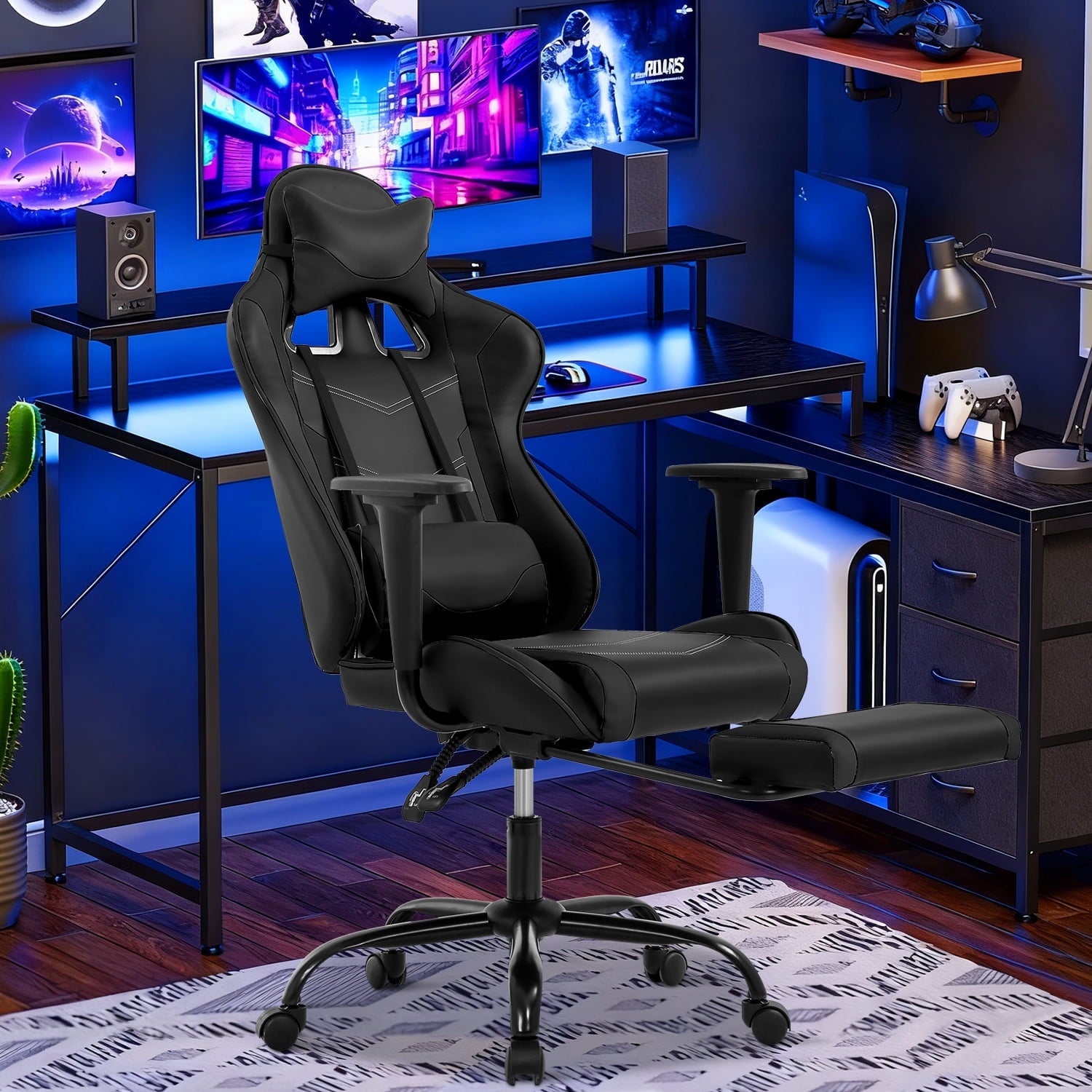 NiamVelo Leather Gaming Chair Ergonomic Video Game Chairs with Flip up Arms, Adjustable Rolling Swivel Chair for Adult Teen, White