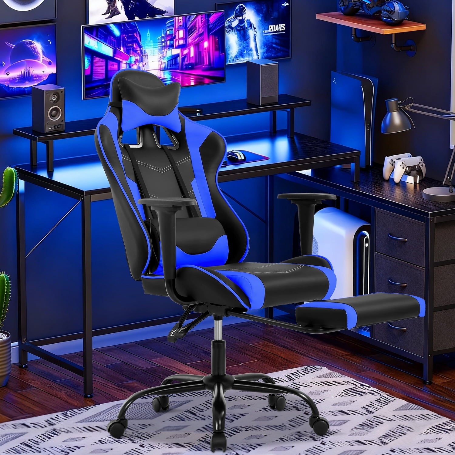 NiamVelo Leather Gaming Chair Ergonomic Video Game Chairs with Flip up Arms, Adjustable Rolling Swivel Chair for Adult Teen, White