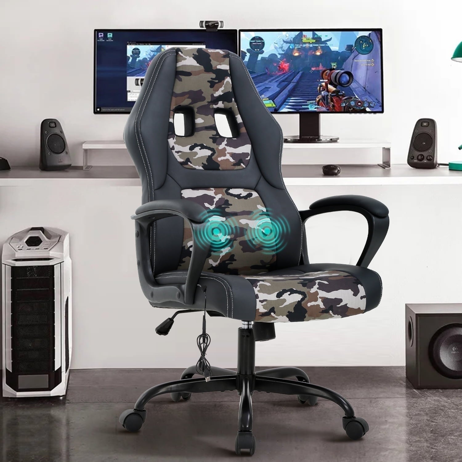 NiamVelo Leather Gaming Chair Ergonomic Video Game Chairs with Flip up Arms, Adjustable Rolling Swivel Chair for Adult Teen, White