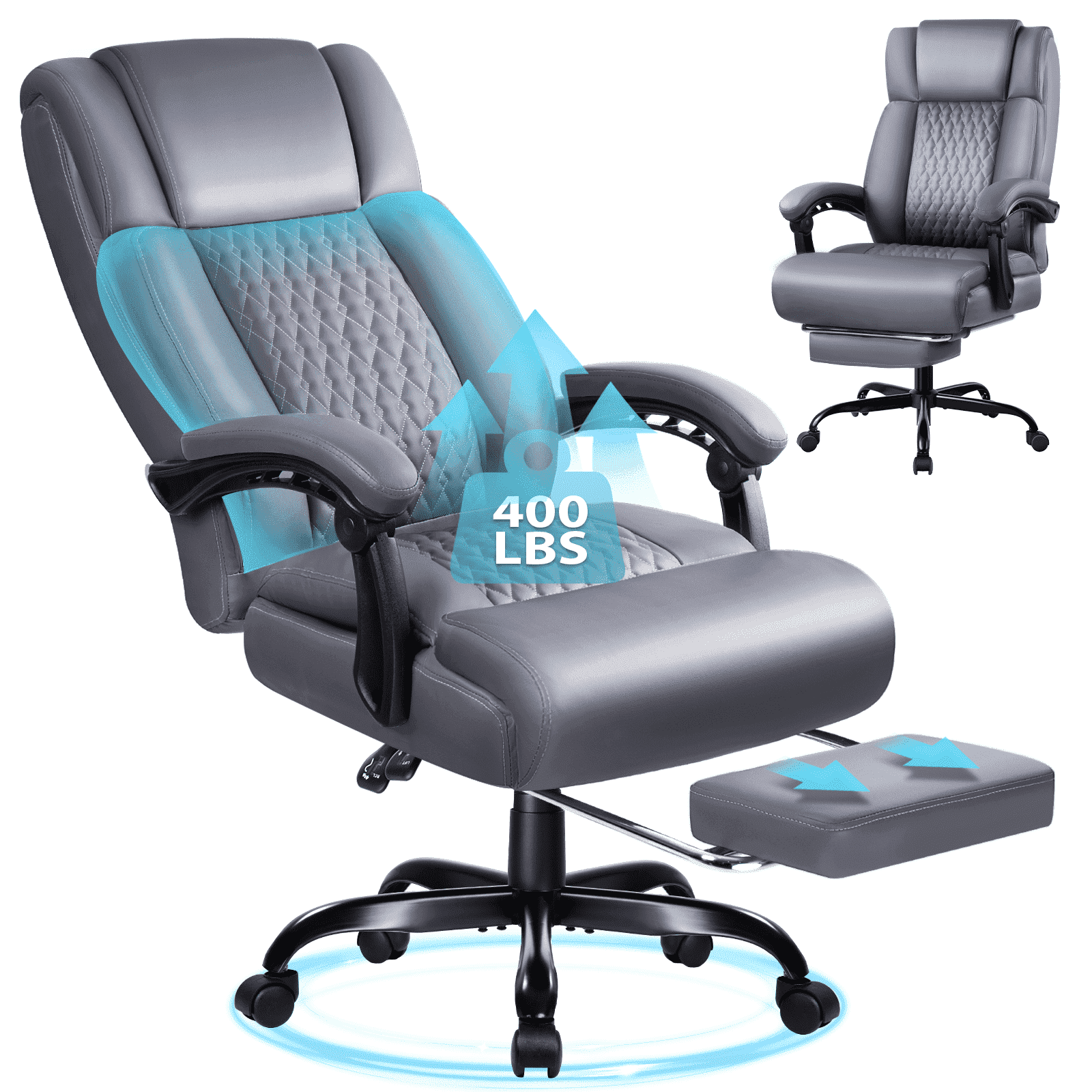 Waleaf Office Chair with Footrest,90-165°Reclining Ergonomic High Back Computer Desk Chair Lumbar Support for Home Office