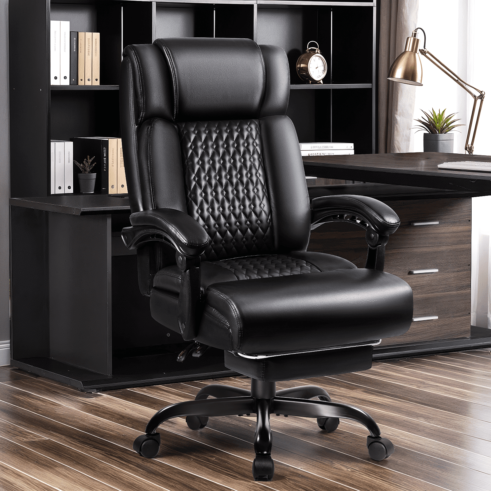 Waleaf Office Chair with Footrest,90-165°Reclining Ergonomic High Back Computer Desk Chair Lumbar Support for Home Office