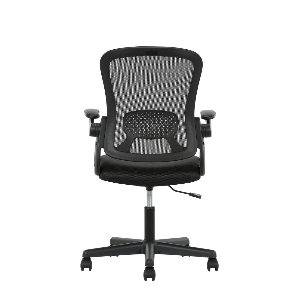 Mainstays Ergonomic Mesh Back Office Chair with Flip Up Arms for Adults, Black Fabric, 275lb