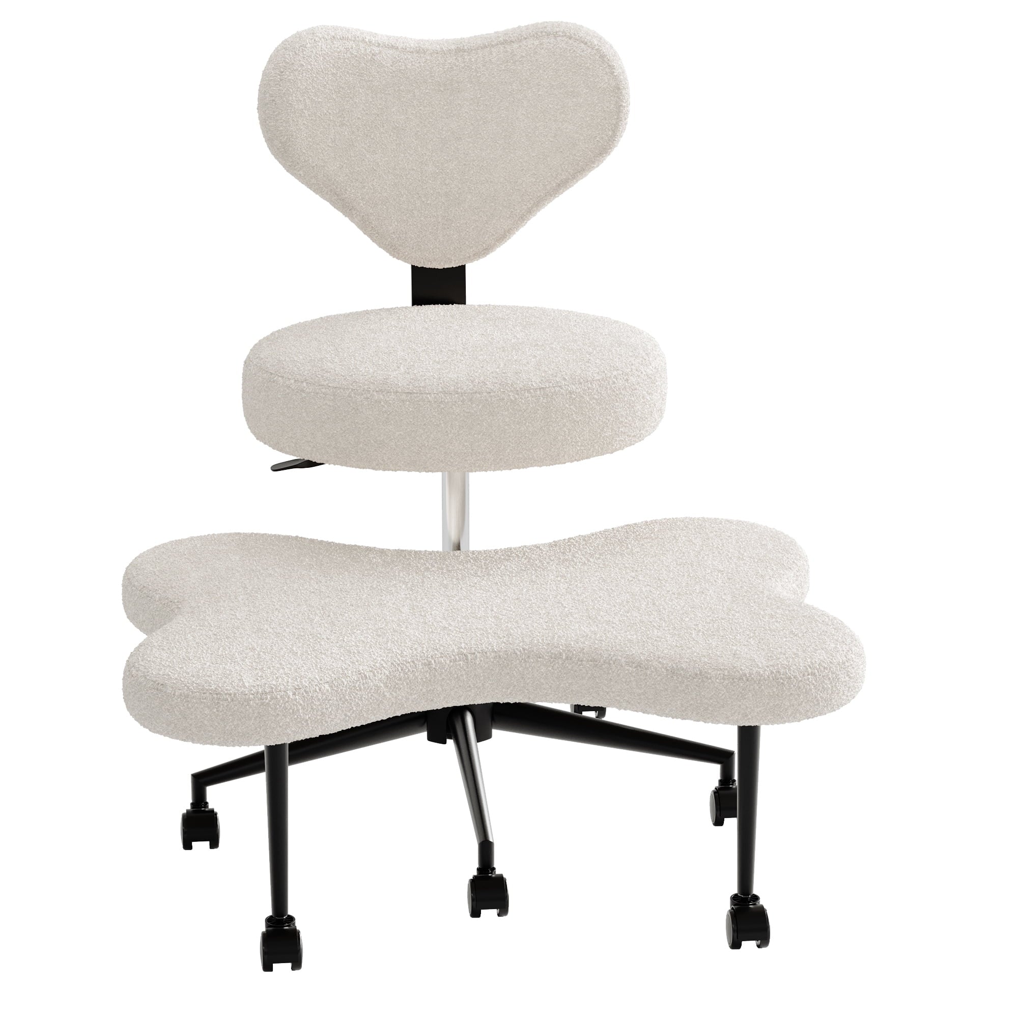 Pinmoco Cross Legged Office Chair, White Boucle Ergonomic Criss Cross Swivel Desk Chair, Heavy Duty 385 lbs Wide Seat for Meditation& ADHD, Armless