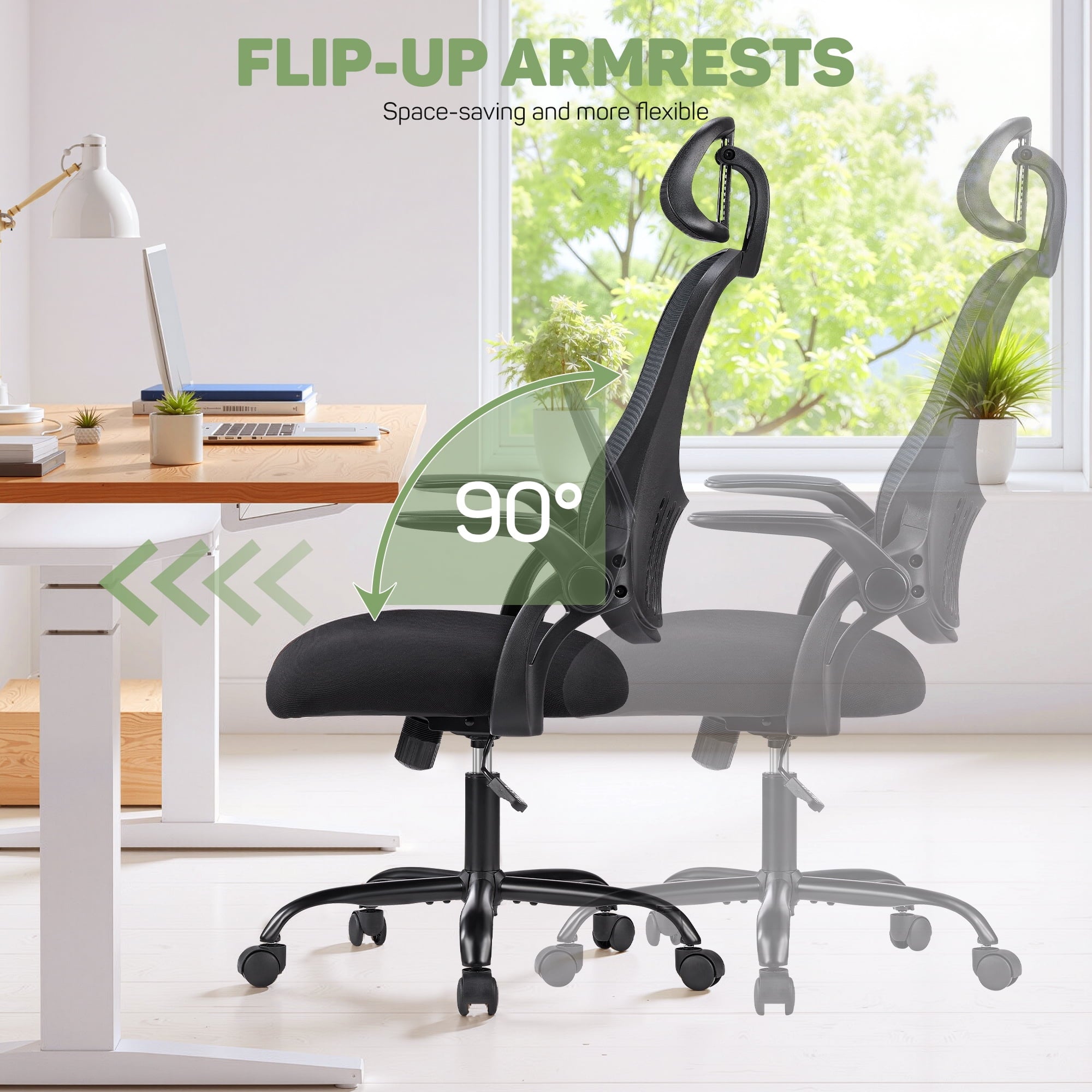 Casabay Ergonomic Office Chair, High-Back Mesh Desk Chairs with Flip-up Armrest Adjustable Headrests, Comfortable Lumbar Support, for Home, Work, Study