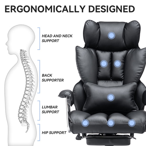 ATMILD 400 lbs Big and Tall Ergonomic PU Leather Office Chair with Footrest, Black