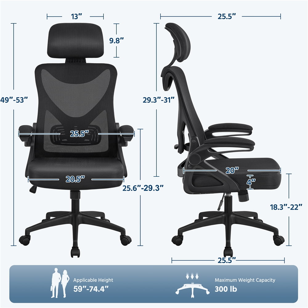 Alden Design High Back Ergonomic Mesh Office Chair with Adjustable Padded Headrest, Black