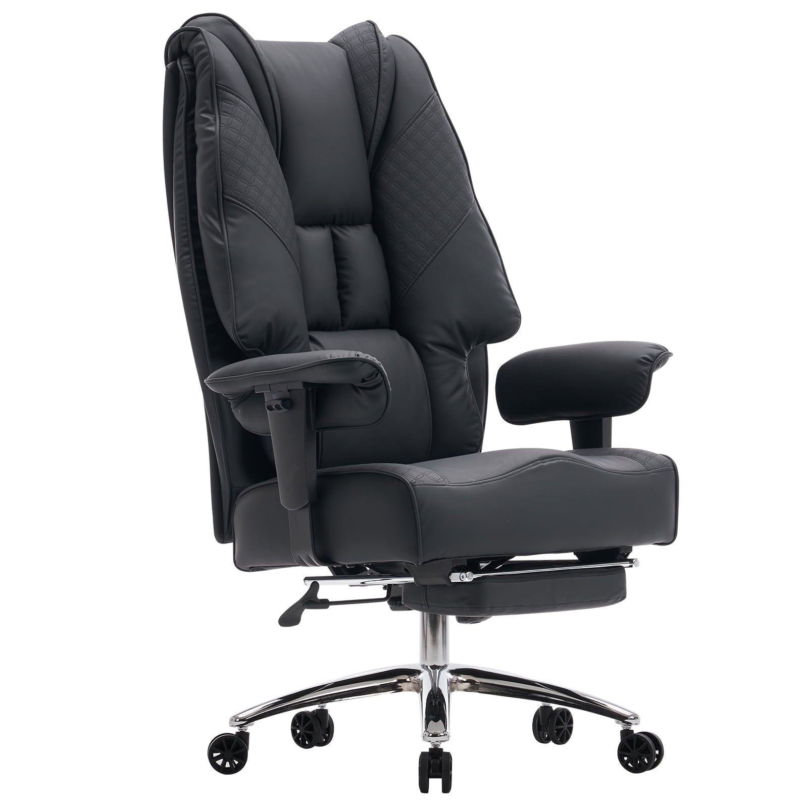 ATMILD High Back Ergonomic Office Chair Big and Tall Leather Executive Computer Desk Chair with Footrest, Black